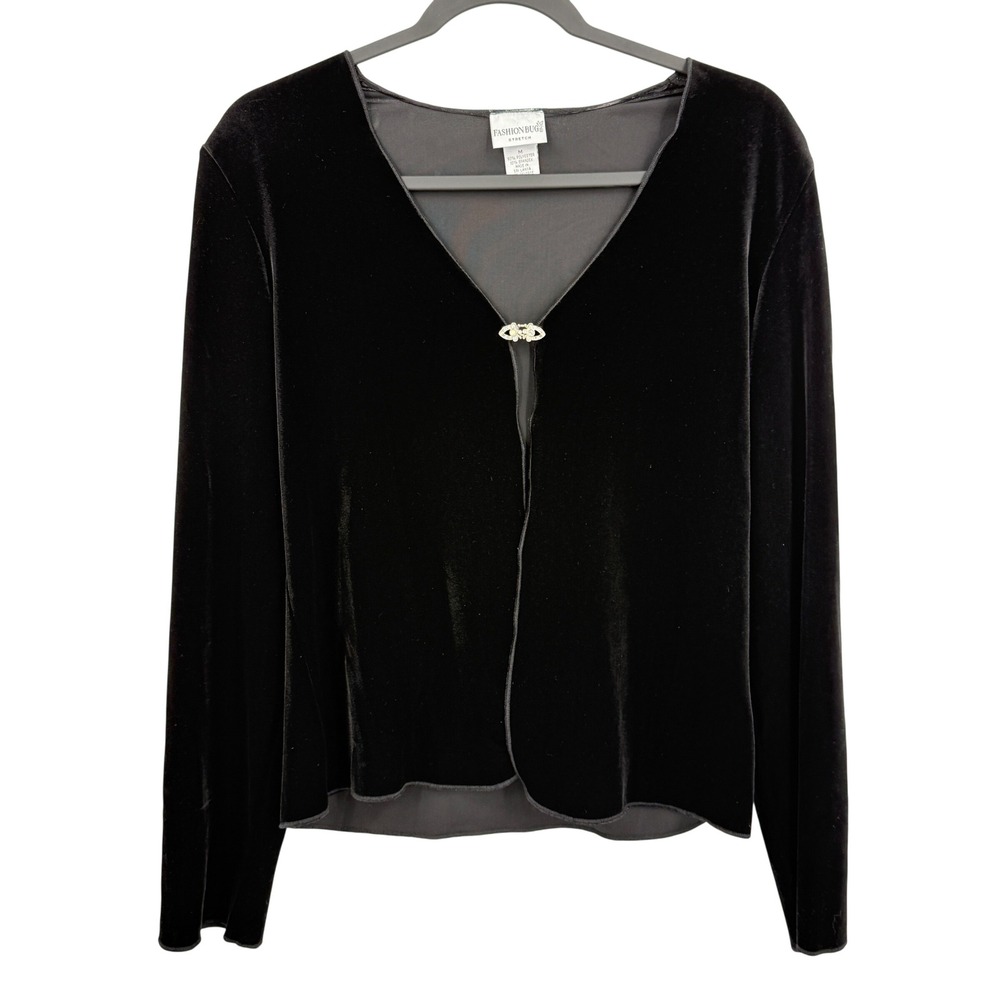 Vtg y2k 90s Velvet Cardigan Womens M Black Whimsigoth Witchy Goth Single Clasp